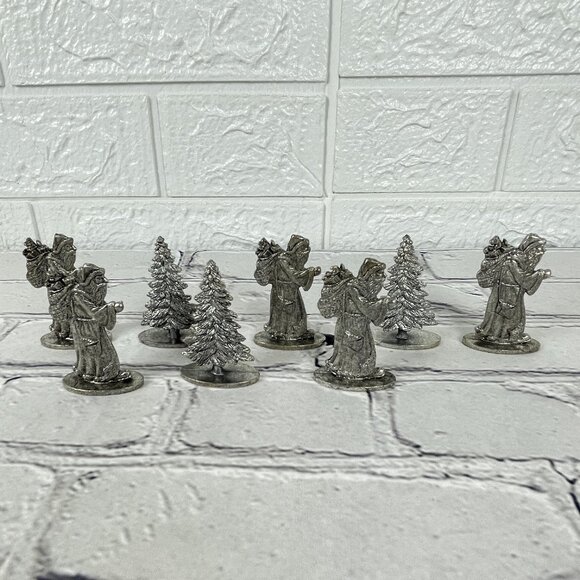 Vintage 1993 Metzke Pewter Old World Santa and Christmas Tree Figurine Set of 8 - Picture 1 of 10